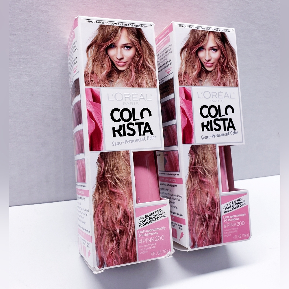 L'Oreal Colorista Semi-Perm Hair Color for Bleached, Light Blonde #PINK200(2pcs)
